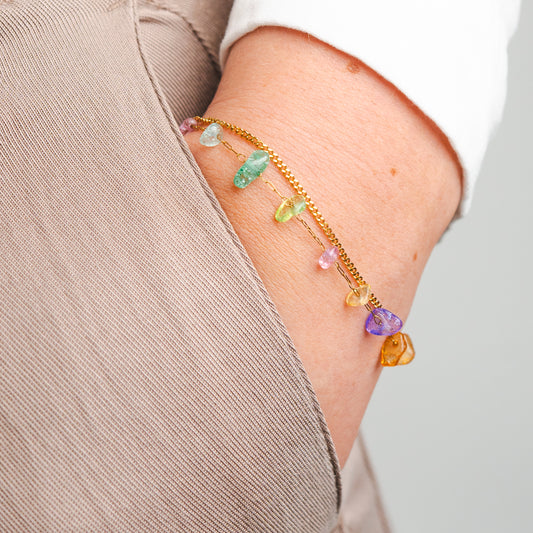 Pulseras doble mostacillas multicolor bañado en oro