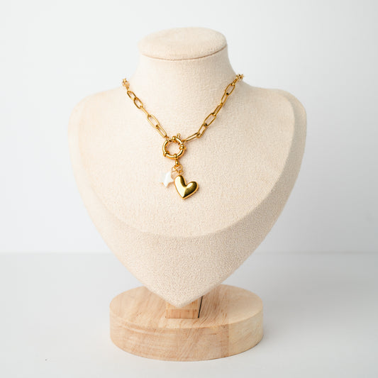 Collar de timón corazón estrella bañado en oro