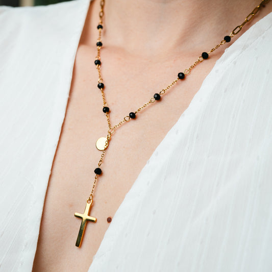 Collar cascada de cruz bañado en oro