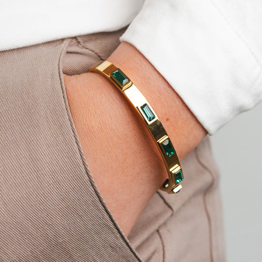 Pulsera esclava circones verdes bañado en oro