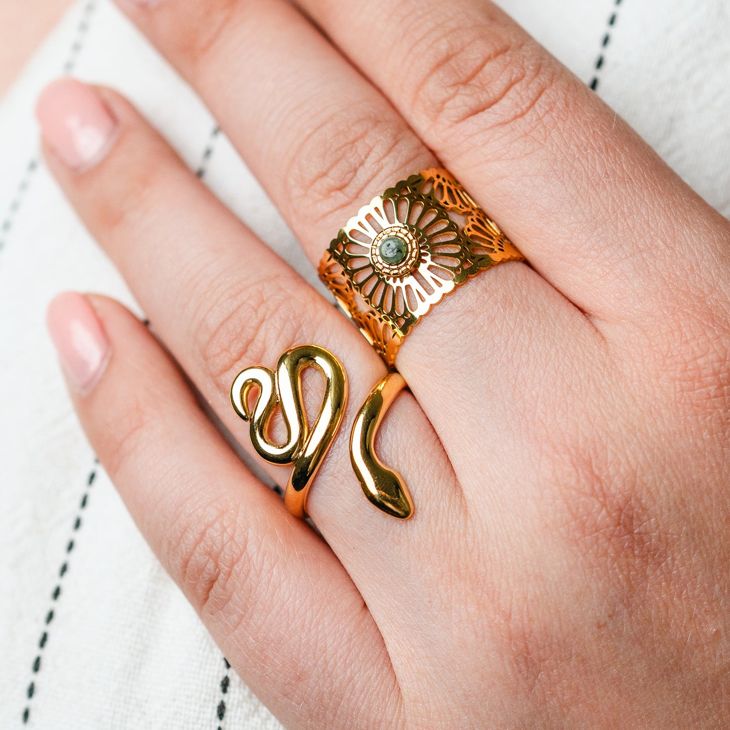 Anillo Mandala piedra verde