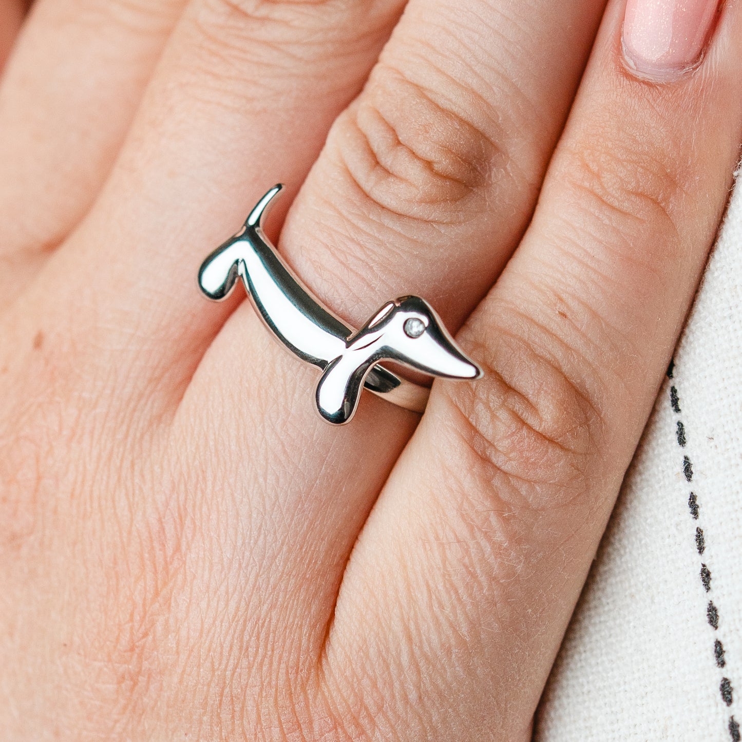 Anillo Dachshund silver
