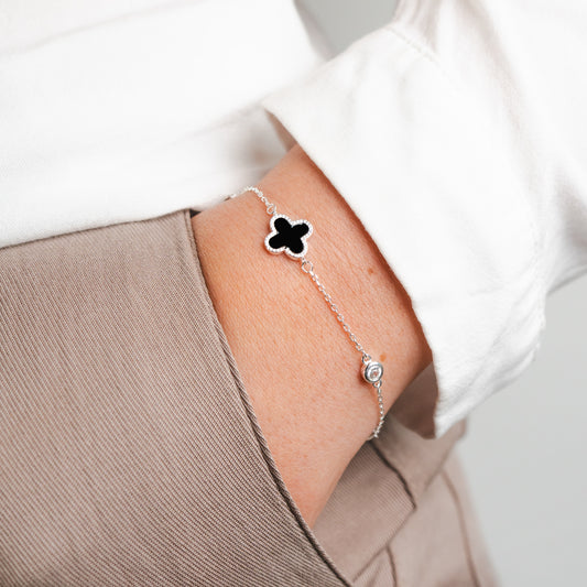 Pulsera trébol negro circones