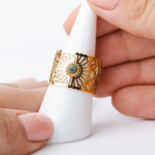Anillo Mandala piedra verde