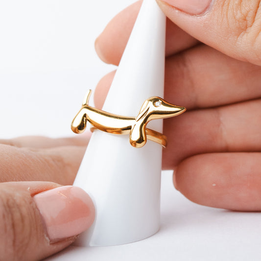 Anillo Dachshund bañado en oro