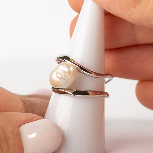 Anillo ajustable doble con perla