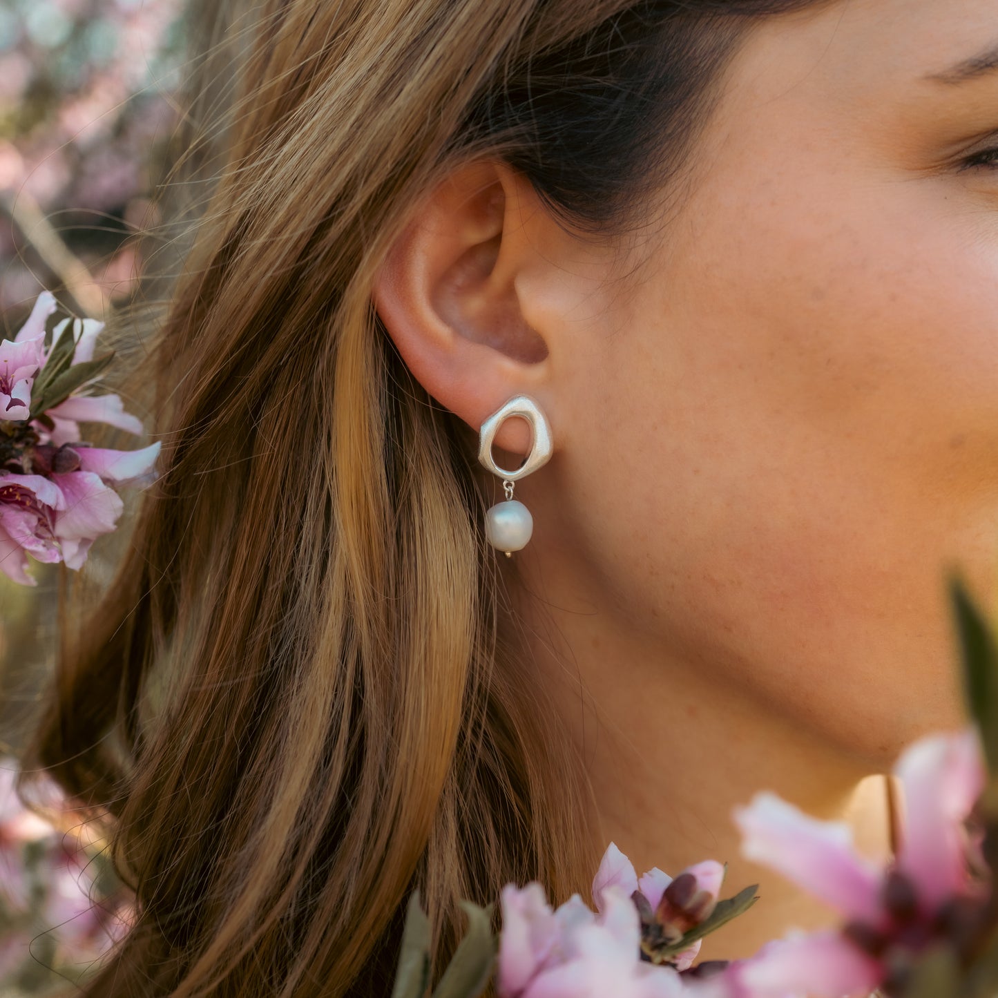 Aros colgantes perla