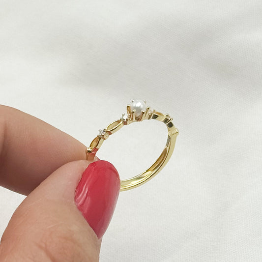 Anillo ajustable perla bañado en oro