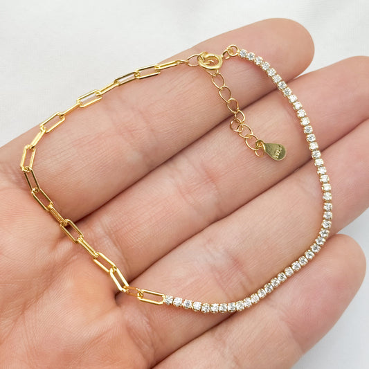 Pulsera circones y eslabones bañado en oro