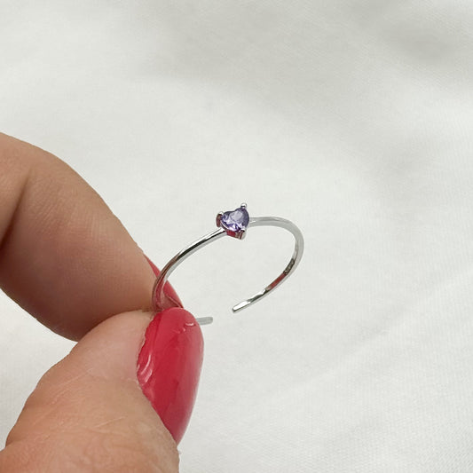 Anillo ajustable corazón morado