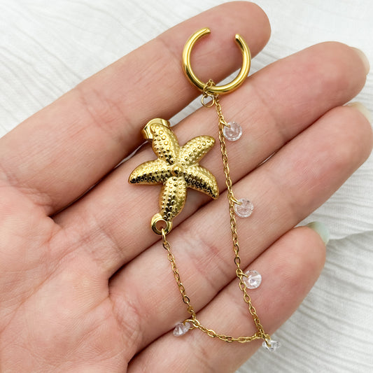 Aro ear cuff estrella de mar cadena bañado en oro