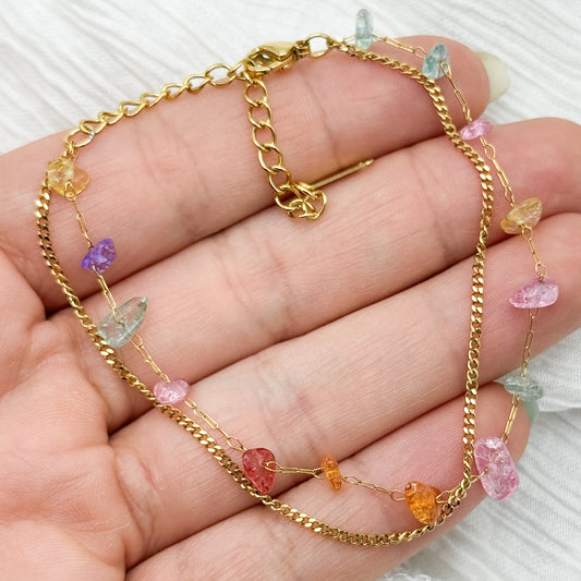 Pulseras doble mostacillas multicolor bañado en oro