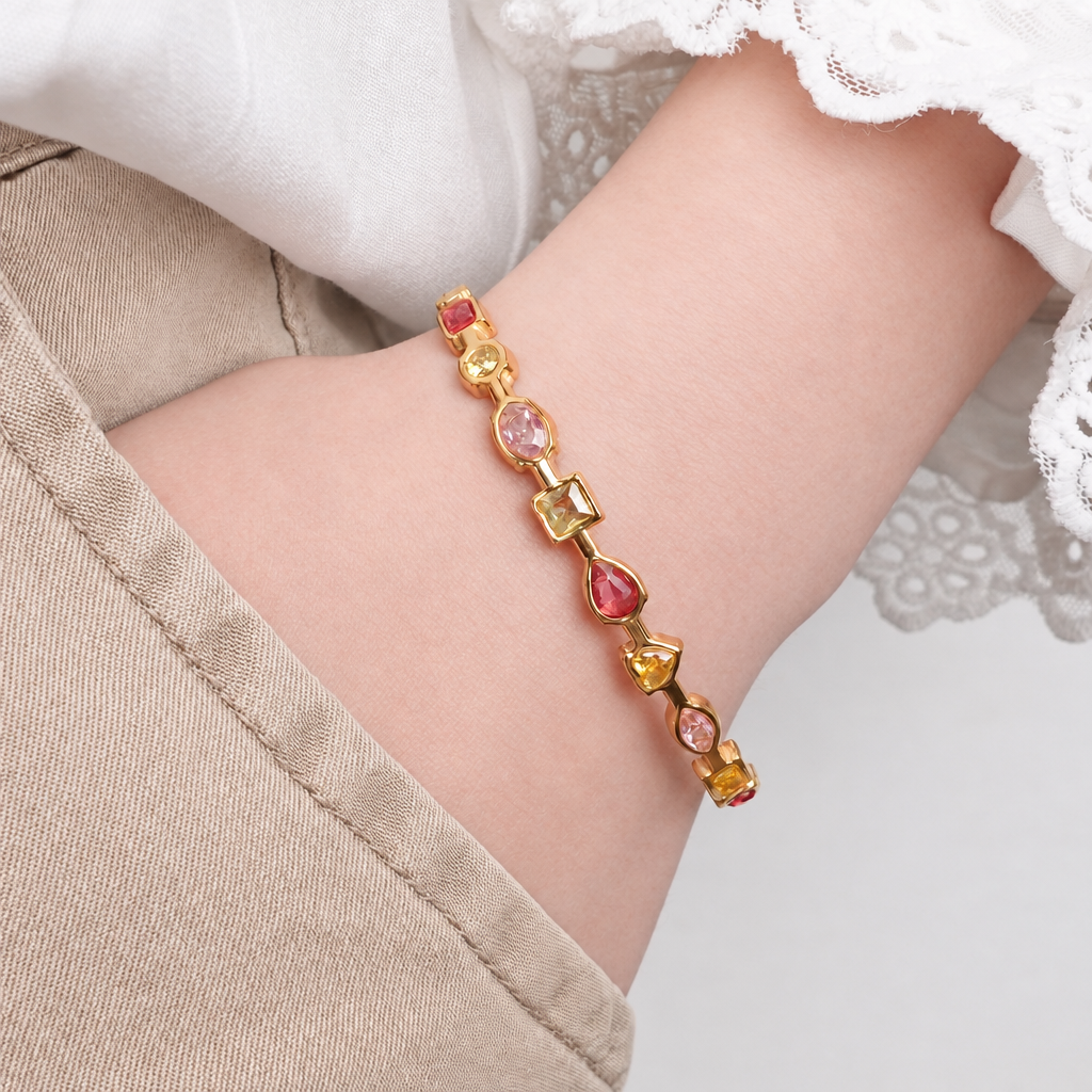 Pulsera esclava Palette Rosa bañado en oro