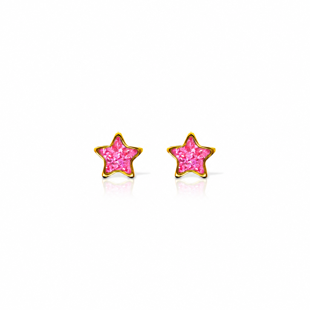 Aros pegados Pink Star bañado en oro