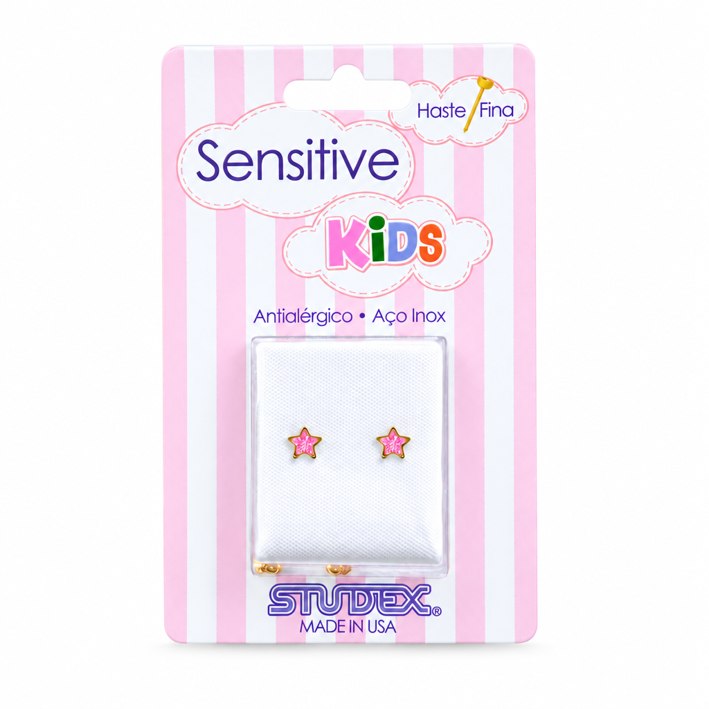 Aros pegados Pink Star bañado en oro